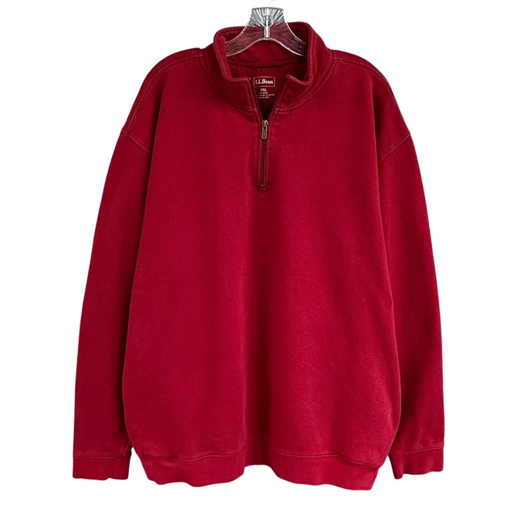 LL Bean Mens XXL Tall Red Quarter Zip Pullover Fleece Sweatshirt With Pockets